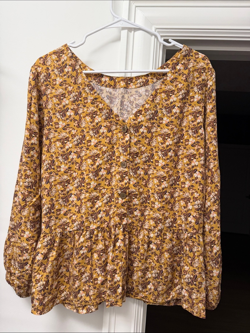 Patagonia Yellow Floral Button-Front Peplum Blouse